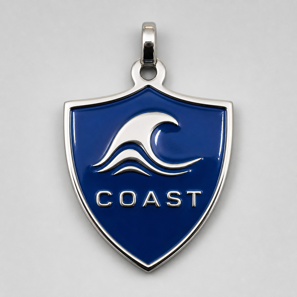 Blue enamel shield logo tag