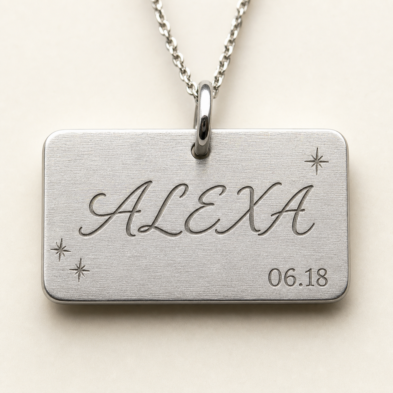 Brushed rectangle name plate pendant