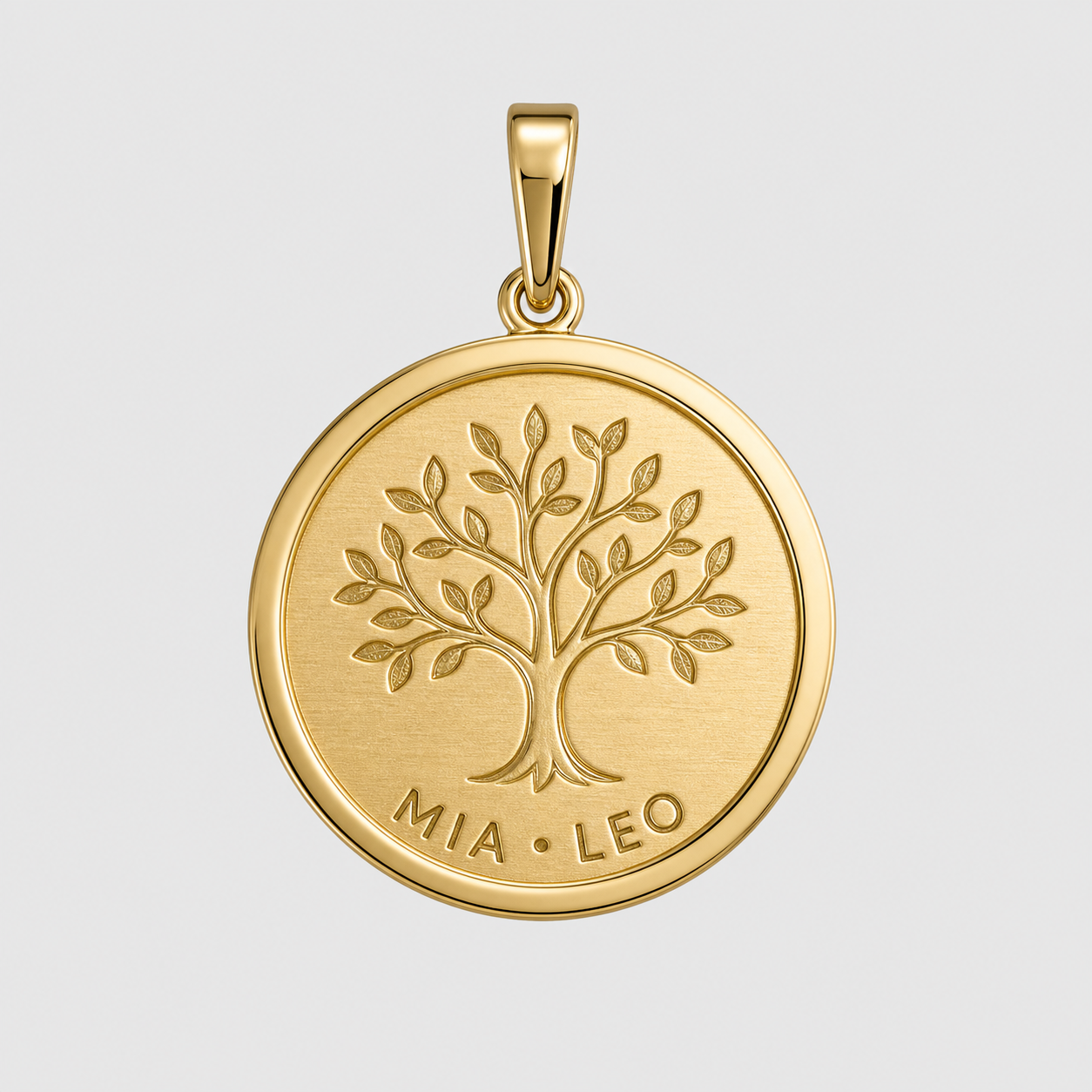 Gold family tree medallion pendant