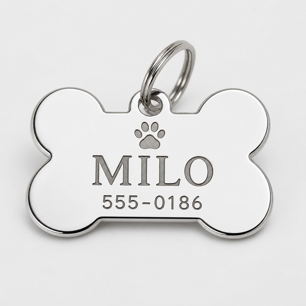 Polished silver bone pet ID tag