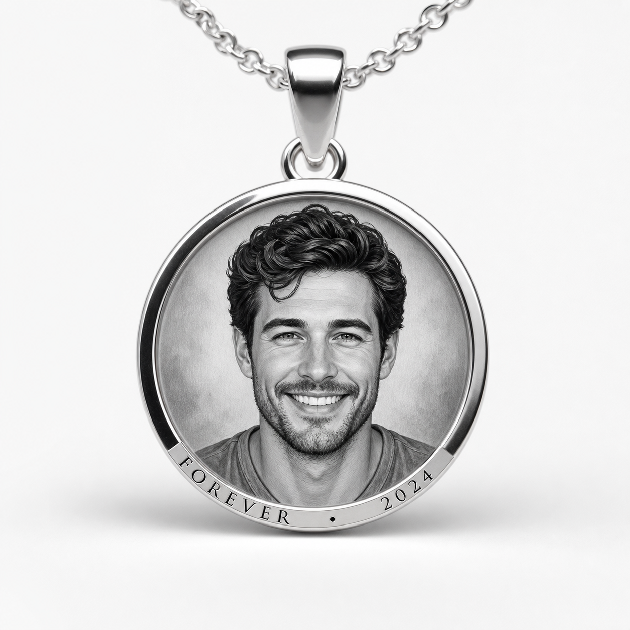 Round portrait medallion with polished edge