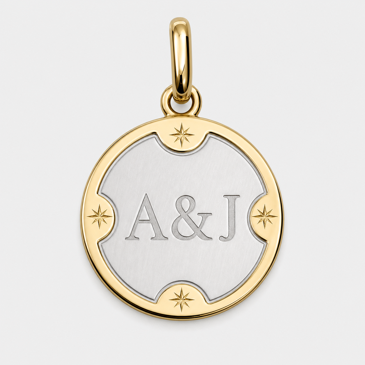 Two-tone round initial disc pendant