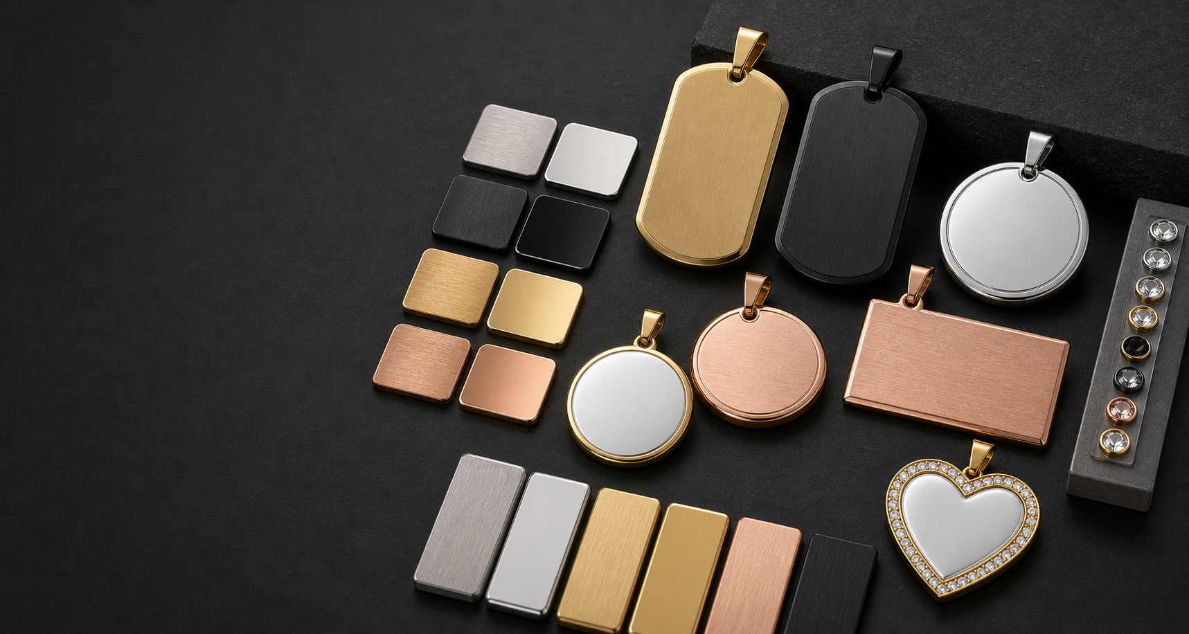 Metal pendant material and finish samples