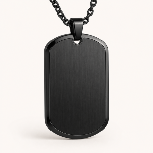 Black ion plated dog tag pendant with brushed blank engraving surface