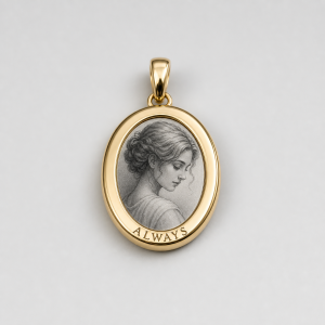 Oval Gold Memorial Photo Pendant