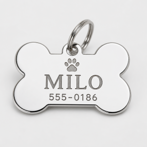 Polished Silver Bone Pet ID Tag